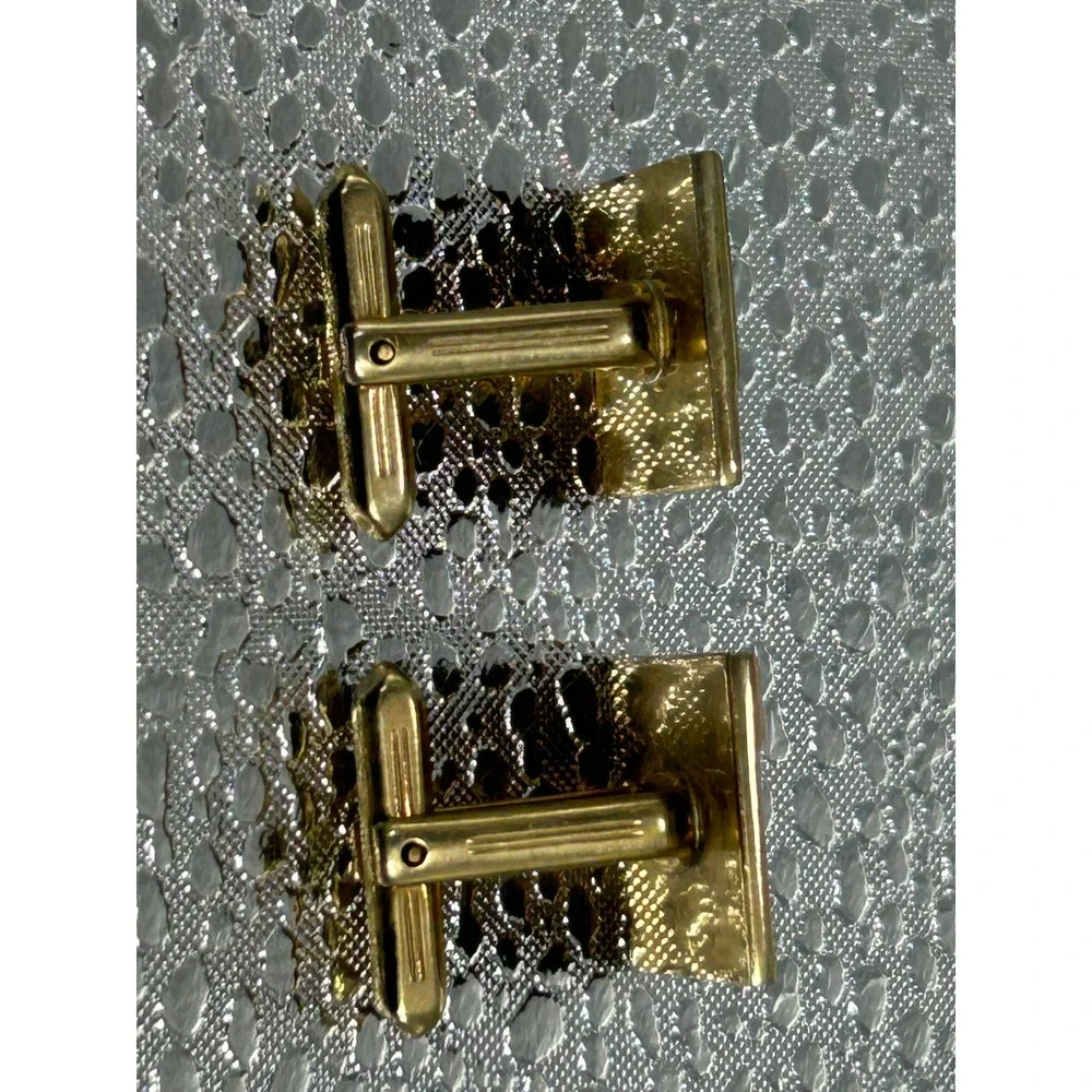 Vintage Gold Tone Geometric Square Cufflinks Textured Hobnail Toggle Back Mens